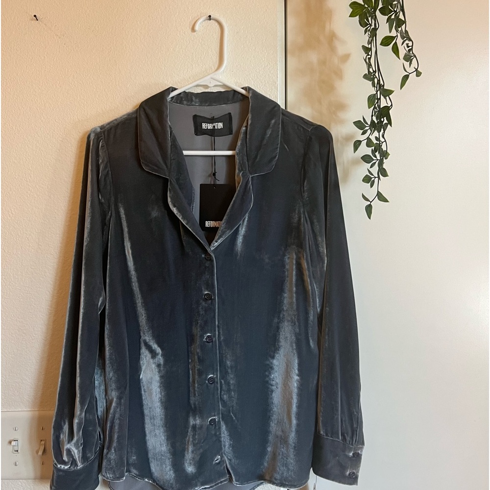 Metallic Gray Reformation Long-Sleeve Top